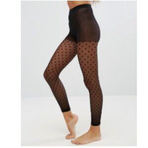 For Love & Lemons Swiss Dot Footless Tights Leggings Black Size Small NWT